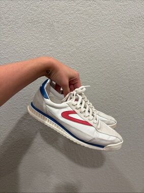 Tretorn White Sneakers with Red Side Accent and Blue Trim